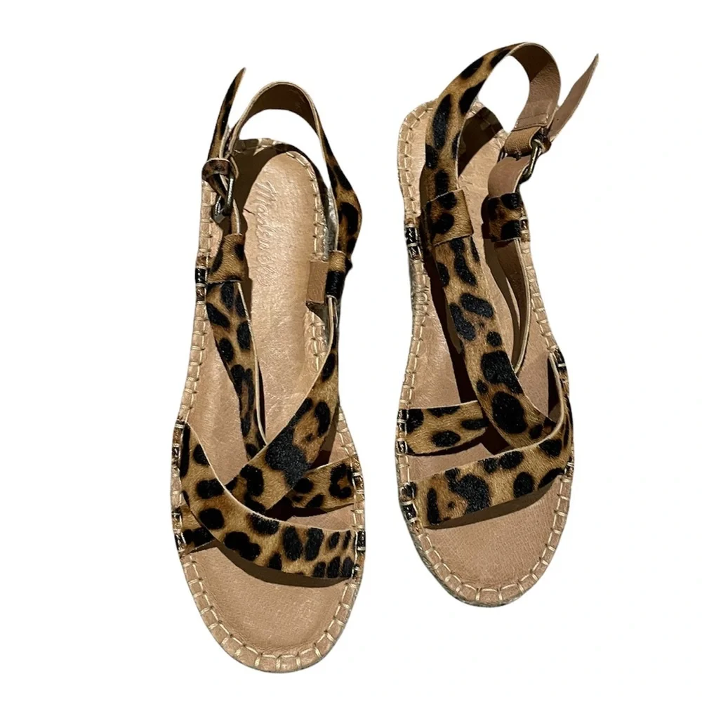 NEW MADEWELL The Malia Espadrille Sandal in Leopard Calf Hair
